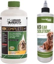 LIQUIDHEALTH hišni ljubljenčki K9 Popoln 8-v-1 multivitamin za vse pse in kužki & K9 rešitev za umivanje ušes - prehranska dopolnila za hišne živali za skupno in imuno podporo, čiščenje ušesa za pse - izdelano v ZDA