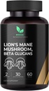 Mishas Lions Mane Supplement - Ekološki Lions Mane - Podpora za zdravje možganov - Podpora gob za fokus in spomin, Imunski in živčni sistem Ženske in moški - 60 Veganske kapsule