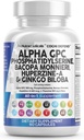 Brain Supplement Alpha GPC 300mg Fosfatidilserin Bacopa Monnieri Ginkgo Biloba Lions Mane Huperzine L-Theanine NAC Nootropic Memory Focus Kognitivna podpora Vitamini B C D E 60 Kapsule ZDA