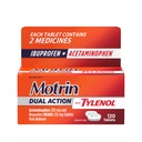 Motrin Dual Action with Tylenol, Ibuprofen & Acetaminofen Fast-Acting Dual Action Pain Reliever for Manjše bolečine in bolečine, Ibuprofen (NSAID) 125 mg & Acetaminofen 250 mg, 120 ct