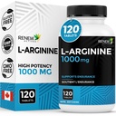 Renew Actives L-Arginin Dodatek 1000MG za strežbo - moč in vzdržljivost, bistvenega pomena za sintezo beljakovin in mišične funkcije, Fizikalno zmogljivost Booster - Made in Canada - 120 tablet