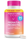 Pink Stork Prednatalni probiotiki za ženske - 50 milijard CFU, vitamin B6, prebiotiki, jutranja bolezen, Gut Microbiome, Nosečnost Probiotik, Imunska podpora, Nosečnost Mora imeti - 30 kapsul