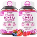 NEVIS 2Pack Vegan Vitamin D3 + Vitamin B12 Gummies, Visoka moč D3 5000IU & 1000 mcg Metilirani B12, Vitamin D3 in B12 za odrasle, Podpora zdravje kosti, Imunska in energijska dopolnila, 120 Število