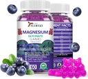 Magnezij Gumies 600mg na Serving-Magnesium Glycinate 400mg in Magnezijev Malate 200mg, Extra K2 & D3, visoka absorpcija Magnezij Dodatek za spanje, Stress Relief, Živčna podpora, borovnice(60 CT)
