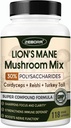 Kapsula Lions Mane - dodatek za gobe z levjo grivo, cordyceps, Reishi, Turčija rep, Shiitake - Levi Mane dodatek za spomin, fokus in imuno podporo - 118 Veganske gobe Kapsula