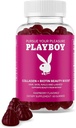 Playboy - Collagen + Biotin Beauty Boost Gummies za lase, kožo, nohte in las (60 Gummies) - Raspberry Okusen Biotin & Kolagen dodatek za ženske in moške - Non-GMO, Gluten Free, Nut Free Gummy