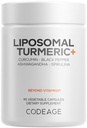 Codeage Organska kurkuma dodatek - 95% Curcumin ekstrakt tablete - liposomski fermentirana botanična mešanica črna paprika, Ashwagandha, Ginger, Stephania, Boswelia, Cumin, Prebavni Bitters - 90 Kapsule