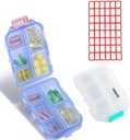 Zabojnik tablete (2 paket) - Prenosne majhne dodatke Tableta Container Box z 10 predelki - Medicine Vitamin Organizator Dispenser Imetnik Skladišče za potovalno žepno torbico (Blue+White)
