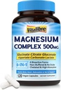 Magnezijev kompleks 500mg, 6 v 1 kelirani magnezijev glicinat, citrat, aspartat, glukonat, karbonat in laktat, Max Absorpcija dodatek za spanje in miren, 120 Veganske kapice, brez Magnesio oksid
