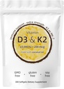 Vitamin D3 K2 dodatek, 10000 i.e. D3 + 200 MCG K2, 300 Softgels, Non-GMO, Gluten-free