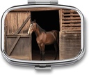 Kvadratna tableta Case 2 Compartment Barn Horse Pill Box Mini Medicina Tablete Organizator Prenosne potovalne tablete Škatla za Žepka Purse Metal Pills Vsebnik za vitamine Ribje olje Dodatki