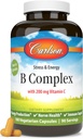 Carlson - B Kompleksni B Vitamini z vitaminom C - stres, energija in imunski vitamin B kompleks za ženske in moške - 180 Vegetarijanske kapsule