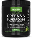 PEScience Greens Powder Superživila z naravnim klorofilom, Reishi & Turčija Rep gobe praški, zmrznjeni kal, spinač, brokoli sprouti, limete arome, 30 servivi