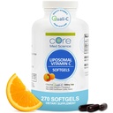 Liposomski vitamin C 1000mg s Core Med Science, 270 Softgels - ne-GMO naravni liposomski vitamin C dodatek, ki spodbuja zdravo kožo - imunski sistem ojačevalec za odrasle, podpira kolagen formacijo