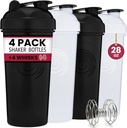 GOMOYO 4-Pack - 28 Ounce Protein Shaker steklenica za mešanice, 4xWisk, Puh dokaz razsutem stanju dodatek meša in predworkout Shaker skodelice, Pomivalni stroj Safe & BPA brezplačno, črno in belo