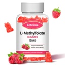 L-metilfolat 15mg & metil B12 Gumies, Folat dopolnilo za zdravje možganov, Mood & Immuniteta, DNK sinteza in popravila, sladkor prost, Vegan, malina aroma, 60 Count