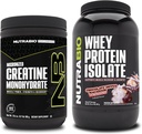 NutraBio Kreatin Monohidrat, brez arome, 300g in sirotkinega proteina izolat, čokoladni napitek Macaroon, dodaten paket - mišična energija, rast, okrevanje in moč
