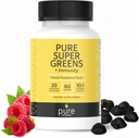 Super Greens Multivitaminske žvečilke za odrasle in otroke Imunska podpora Gumies - 30 Superfoods Veganski dodatki - Naravna malina aroma (60 Count)