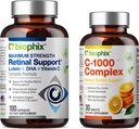 Biophix Podpora za mrežnico Maksimalna moč Kompleksna Formula 100 Kapsule - proste C- 1000 30 Tablete - cinkov vitamin C E lutein DHA Omega-3 Astaksantin Hialuronska kislina - Podpira Očesni vid Zdravje