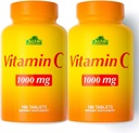 ALFA VITAMINS Vitamin C Dodatek 1000mg, Močan antioksidant za imuno podporo in zdravo kožo, spodbuja kolagen formacijo, prehransko dopolnilo za dnevno wellness, 100 tablet, 2 steklenica