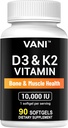 vitamini VANI D3 (10000iu/250mcg) + K2 (kot Mk7), za zdravje kosti, mišic in zob, 90 SOFTGELS