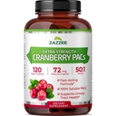 Zazzee Cranberry PACs, 72 mg PAC na kapsulo, 2X Jakost, 100% topnost, 120 Veganske kapsule, 50:1 ekstrakt, 18,200 mg Jakost, hitro delovanje, učinkovita podpora za uriniranje, Izdelano v ZDA