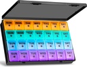 XL veliki mesečni tablete Organizator 4 tedne, 28 dan tablete Organizator tedenski, velik del s potovalno zadevo, 7 dan tablete Dispenser 4 krat na dan, Medicine Organizator Škatla za vitamine, ribje olje (črna)
