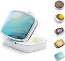 Majhne tablete Box za torbico, Prenosne tablete Organizator za medicino ribja olja Vitamini, Metal Cute Potovanja Purse Pocket Pill Zabojnik tablete (Rectangle Marble)