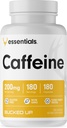 Pritrjeni kofein 200mg na postrežbo, esencialne (180 Služabnikov, 180 kapsul)