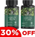 PlantFusion Vegan železo & vitamin C paket - Premium rastlin na osnovi železa 25mg in vitamin C 1000mg za zdrave energijske ravni in imuno zdravje podpora