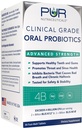 Klinična stopnja peroralni probiotiki * 4 bilijoni CFU-jev BLIS K12® & BLIS M18® * Brez sladkorja * Naravna pepermint arome * 100% Izdelano v ZDA * odpravlja slabo dihanje/halitozo