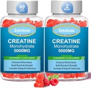 2 Pack Kreatin monohidrat Gumiji, Kreatin monohidrat za moške in ženske, Izboljšana formula z BCAA, Vitamin B12, Tavrin, Podpora mišic, Energy Boost, Sugar Free, Vegan, 120 Število