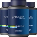 ProHealth Longevity ATP - 400 mg X 90 Servings, PeakATP Patented Pure ATP za vzdrževanje celične energije, mišična moč, in kognitivne funkcije, podpira zdravje srca in presnovno učinkovitost (3 paket)