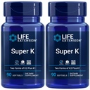 Life Extension Super K, Vitamin K1, Vitamin K2 mk-7, Vitamin K2 mk-4, Vitamin C, Bone/Srce/Arterial Health, 3-mesečna dobava, Gluten-free, 1 dnevno, Ne-GMO, 90 mehkih gelov (Pack z 2)