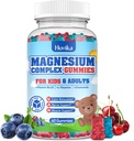 Otroci Magnezij Gumiji - Magnezij Glicinat Citrat Žvečljivi dodatek z vitaminom B6, D3, Passion Flower, L-teanin - Sugar Free Calm Magnezij za otroke in odrasle spanje, Mood, Sprostitev, 60 Chews