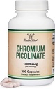 Kromov pikolinat 1000mcg za zdravo uravnavanje telesne mase (visoka absorpcija in biorazpoložljivost) (300 Veganskih varnih kapsul, brez glutena, brez glutena) z dvojnimi lesenimi dodatki
