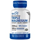 Nutri Triple Magnezij Complex 440mg - Magnezijev Glicinat, Malat, & Taurinate - 100% kelirani za maksimalno absorpcijo - 120 Veganskih kapsul - Trojni kompleks Magnezio Triple Complex