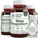Naravni Nutra Mega Magnezij 400mg dodatek - visoka absorpcija Aminokislinski kelat, citrat, malat mešanica za mišično rast, kostna moč, zdravje srca, živčna podpora - 90 kapsul (Pack of 2)