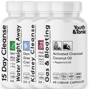 Youth & Tonic Complete Multi-Organ Detox & Popravila – 15 Day Colon čiščenje, ledvice, Gut & Stomach Čistila z vodno uravnoteženo podporo za razstrupljanje, plin in napihnjenost in zdravje jeter, 150 Tablete