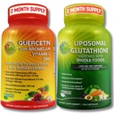 Imunska in celična podpora Bundele – Liposomalni glutation 500mg s celimi živili & Quercetin z bromelainom, vitaminom C in cinkovim celim prehranskim kompleksom – Veganski, ne-GMO, Čisti dnevni wellness podpora