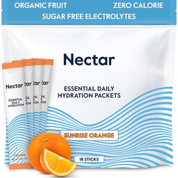 Nectar Hydration Packets – Elektrolitski paketi v prahu – brez sladkorja ali kalorij – Tekoči organski sadeži na dan IV Elektroliti Prašek za dehidracijo in hitro rehidracijo (Pakiranje Orange 18)