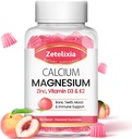 Brez sladkorja kalcijev citrat Gumiji, kalcijev magnezij Gumiji z vitaminom D3 & K2 za kosti mišice in sklepe, Peach Flavor - 60 Ct