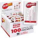 Stopain Pain Relief Klinični gel paketi, 100 Pack, Izdelano v ZDA, Maksimalna zmogljivost Pain Relief z 10% Mentol Plus Glukozamin za bolečine mišic, bolečine v sklepih, in artritis