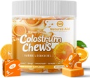 Kolostrum žveči dopolnilo s probiotiki za črevesno zdravje, napihnjenost, imunske podpore, kožo, rast las in lepoto - oranžna aroma (60 strežnice)