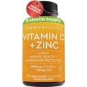 Viva Naturals Vitamin C in Cinkov dodatki 1000mg - cink 20mg (250 Veggie kapsule) - Visokopotezne in vitamin C z cinkom za imuno podporo - Non-GMO, Gluten brezplačno (8 mesecev dobave)