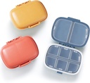 MEACOLIA 3 Pack 8 Compartments Travel Pill Organizer, Dnevna tableta Primer majhne tablete Škatla za žepno torbico, Prenosne tablete Container Medicine Vitamin Organizer (rdeča, rumena, temno modra)