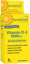Sunshine Vitamin D-3 5.000 i.e., Zdrave in močne kosti, 30 odmerkov