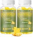 Magnezij Glycinate Gummies 500mg, Žvečljivi magnezij dodatek z vitaminom D3, B6, CoQ10, za sprostitev, Sleep & Mood podpora, Calm Magnezij Gummy - 60 Ananas Gummies (2 paket)