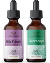 HERBAMAMA Zeliščne tekoče kapljice Kit - paket mleka Thistle Extract 2 fl oz in tekoči klorofil 2 fl oz - Vegan dodatek tekoči ekstrakt - ne GSO, sladkor in alkohol brez - 2 pakiranje