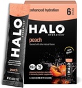 Halo Hidracija Elektrolitski paketi v prahu – Breskvica - 6 serviranja (5g vsak) - Organski hidracijski napitek z nizkim sladkorjem + esencialni vitamini + minerali - Vegan